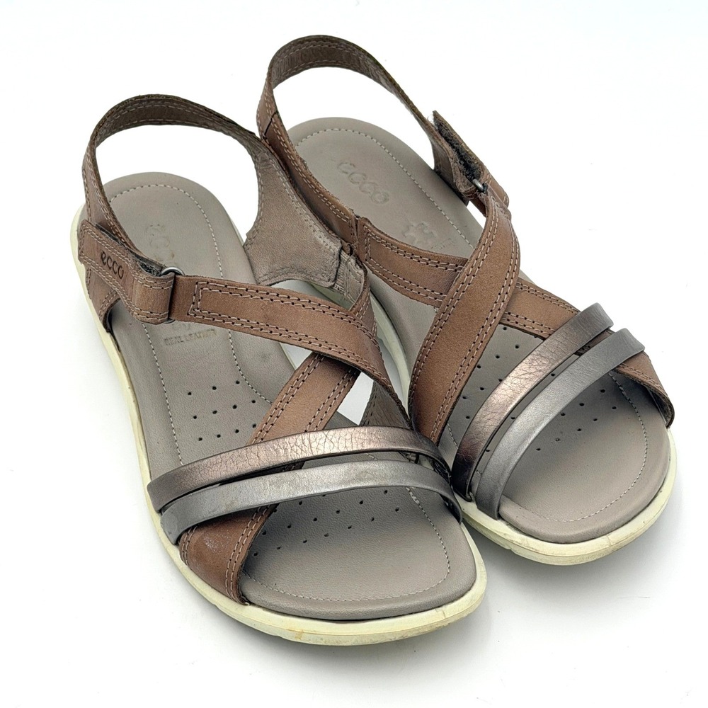 ECCO Damara Ankle Strap Sandals Brown Metallic Leather Wedge 216513 Womens 5
